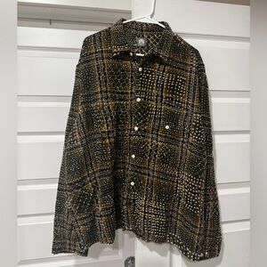 18 East Plaid Button-Up Shirt in Black and Brown